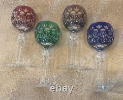 4 Bohemian Czech Colored Crystal Wine Goblets