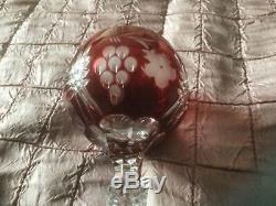 4 Bohemian Etched Cut to Clear Wine Crystal Stem Glasses