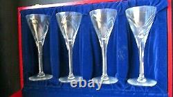 4 Cartier Crystal Glass Sherry, Wine, Cordial Glasses in Hinged Red Box CTC7