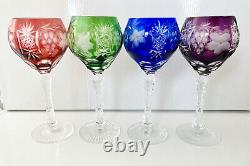 4 Color Bohemian Hock Cut Clear Crystal Wine Glass Goblets Red Green Blue Purple