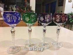 4 Colored NACHTMANN Traube Cut To Clear Crystal 8.25 Large WINE Hock Glasses