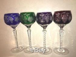 4 Colored NACHTMANN Traube Cut To Clear Crystal 8.25 Large WINE Hock Glasses