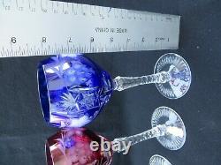 4 Cut to Clear 8 1/8 Wine Hock Goblet Imperlux Crystal Green, Blue, Red, Purple