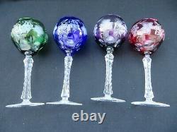4 Cut to Clear 8 1/8 Wine Hock Goblet Imperlux Crystal Green, Blue, Red, Purple