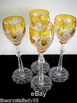 4 Faberge Czar Imperial Amber Gold Cased Cut To Clear 10 5/8 Wine Goblets