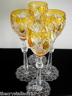 4 Faberge Czar Imperial Amber Gold Cased Cut To Clear 10 5/8 Wine Goblets