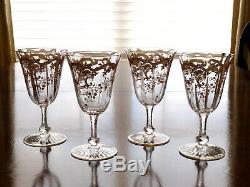 4 Gold Encrusted Water Wine Goblets Glasses