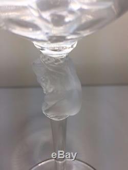 4 Lalique Roxane Crystal Burgundy Wine Glasses 7 1/2 in