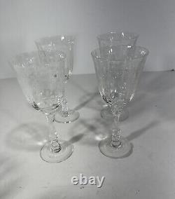 4 Lenox NAVARRE Crystal Wine Glasses Etched 7 1/2 Clear Floral Elegance Goblet