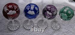 4 Marsala AJKA Crystal Glass Cut To Clear Multicolor 8 1/4 Hock Wine Goblets