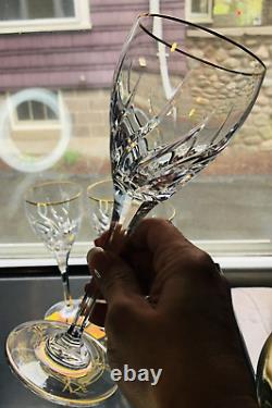 4 Mikasa Crystal Rendezvous Wine Glass Gold Trim Cut Swirl 8.5 Tall HTF