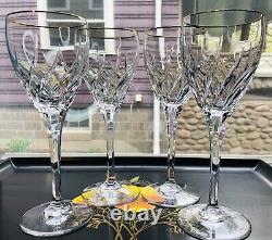 4 Mikasa Crystal Rendezvous Wine Glass Gold Trim Cut Swirl 8.5 Tall HTF