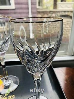 4 Mikasa Crystal Rendezvous Wine Glass Gold Trim Cut Swirl 8.5 Tall HTF