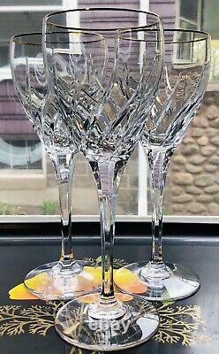 4 Mikasa Crystal Rendezvous Wine Glass Gold Trim Cut Swirl 8.5 Tall HTF