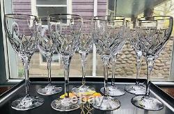 4 Mikasa Crystal Rendezvous Wine Glass Gold Trim Cut Swirl 8.5 Tall HTF