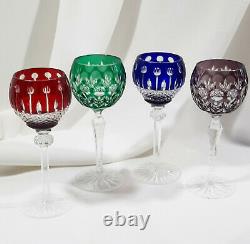 4 Multi Color Cut To Clear Crystal Wine Hock Glasses Ajka