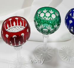 4 Multi Color Cut To Clear Crystal Wine Hock Glasses Ajka