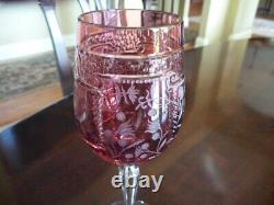 4 NEW VARGA CRYSTAL multi design, RASPBERRY color wine glasses, signed