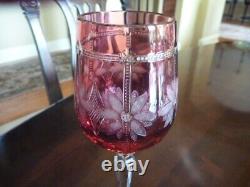 4 NEW VARGA CRYSTAL multi design, RASPBERRY color wine glasses, signed