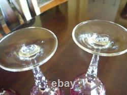 4 NEW VARGA CRYSTAL multi design, RASPBERRY color wine glasses, signed