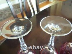 4 NEW VARGA CRYSTAL multi design, RASPBERRY color wine glasses, signed