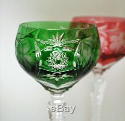 4 Nachtmann TRAUBE Wine Hocks Cranberry Topaz Green Chartreuse Glass 8 1/4