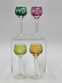 4 Nachtmann Traube 4 1/2 Cordials Crystal Wine Glasses Multi Color Cut To Clear