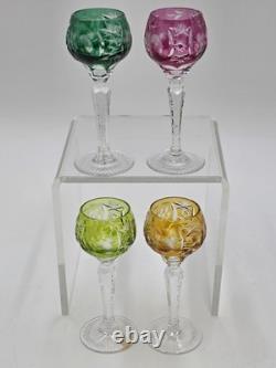 4 Nachtmann Traube 4 1/2 Cordials Crystal Wine Glasses Multi Color Cut To Clear