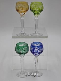 4 Nachtmann Traube 4 1/2 Cordials Crystal Wine Glasses Multi Color Cut To Clear