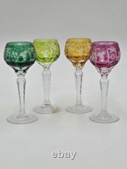 4 Nachtmann Traube 4 1/2 Cordials Crystal Wine Glasses Multi Color Cut To Clear