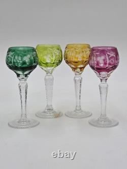 4 Nachtmann Traube 4 1/2 Cordials Crystal Wine Glasses Multi Color Cut To Clear