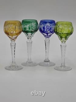 4 Nachtmann Traube 4 1/2 Cordials Crystal Wine Glasses Multi Color Cut To Clear
