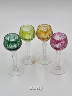 4 Nachtmann Traube 4 1/2 Cordials Crystal Wine Glasses Multi Color Cut To Clear