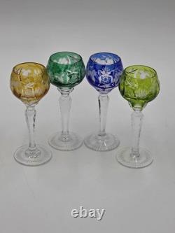 4 Nachtmann Traube 4 1/2 Cordials Crystal Wine Glasses Multi Color Cut To Clear