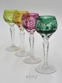 4 Nachtmann Traube 4 1/2 Cordials Crystal Wine Glasses Multi Color Cut To Clear