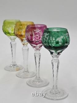 4 Nachtmann Traube 4 1/2 Cordials Crystal Wine Glasses Multi Color Cut To Clear