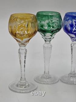4 Nachtmann Traube 4 1/2 Cordials Crystal Wine Glasses Multi Color Cut To Clear
