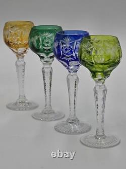 4 Nachtmann Traube 4 1/2 Cordials Crystal Wine Glasses Multi Color Cut To Clear