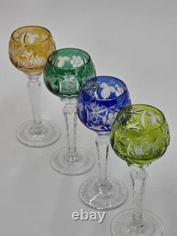 4 Nachtmann Traube 4 1/2 Cordials Crystal Wine Glasses Multi Color Cut To Clear