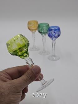 4 Nachtmann Traube 4 1/2 Cordials Crystal Wine Glasses Multi Color Cut To Clear