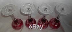 4 Nachtmann Traube 8 1/4 Wine Cranberry Cut To Clear Crystal Bohemian Goblets
