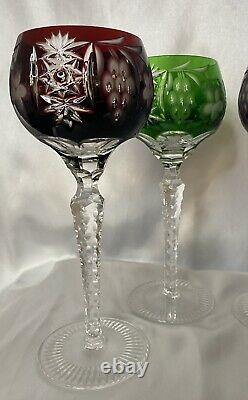 4 Nachtmann Traube Bavarian Cut to Clear Crystal Wine Glasses Red Blue Purple