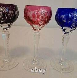 4 Nachtmann Traube Bavarian Cut to Clear Crystal Wine Glasses Red Blue Yellow