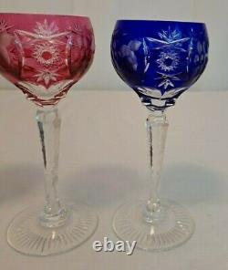 4 Nachtmann Traube Bavarian Cut to Clear Crystal Wine Glasses Red Blue Yellow
