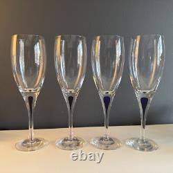 4 Orrefors Crystal Intermezzo Blue Stemware Claret Wine Glasses New In Boxes