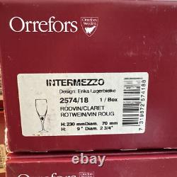 4 Orrefors Crystal Intermezzo Blue Stemware Claret Wine Glasses New In Boxes