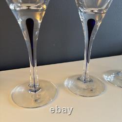 4 Orrefors Crystal Intermezzo Blue Stemware Claret Wine Glasses New In Boxes