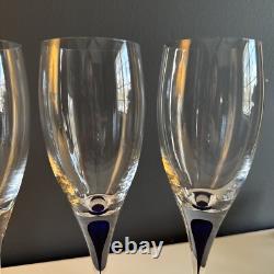 4 Orrefors Crystal Intermezzo Blue Stemware Claret Wine Glasses New In Boxes