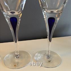 4 Orrefors Crystal Intermezzo Blue Stemware Claret Wine Glasses New In Boxes