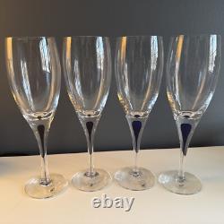 4 Orrefors Crystal Intermezzo Blue Stemware Claret Wine Glasses New In Boxes
